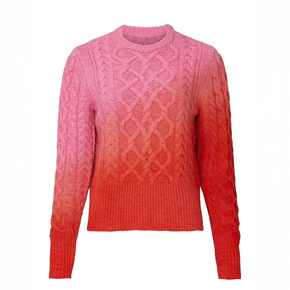 Ply-Knits Frida Sweater Pink Red Tie-Dye Cable Knit 100% Merino Wool - Size M